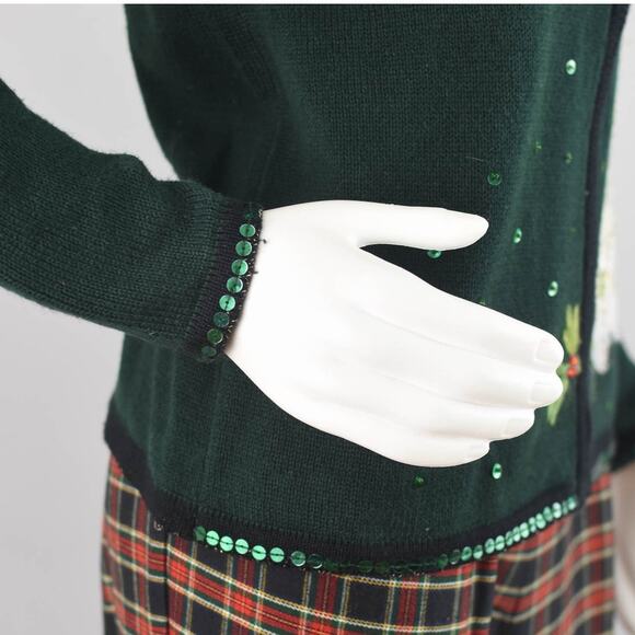 Ugly Christmas Dark Green Floral Poinsettias Cardigan Women's Small - Picture 6 of 10